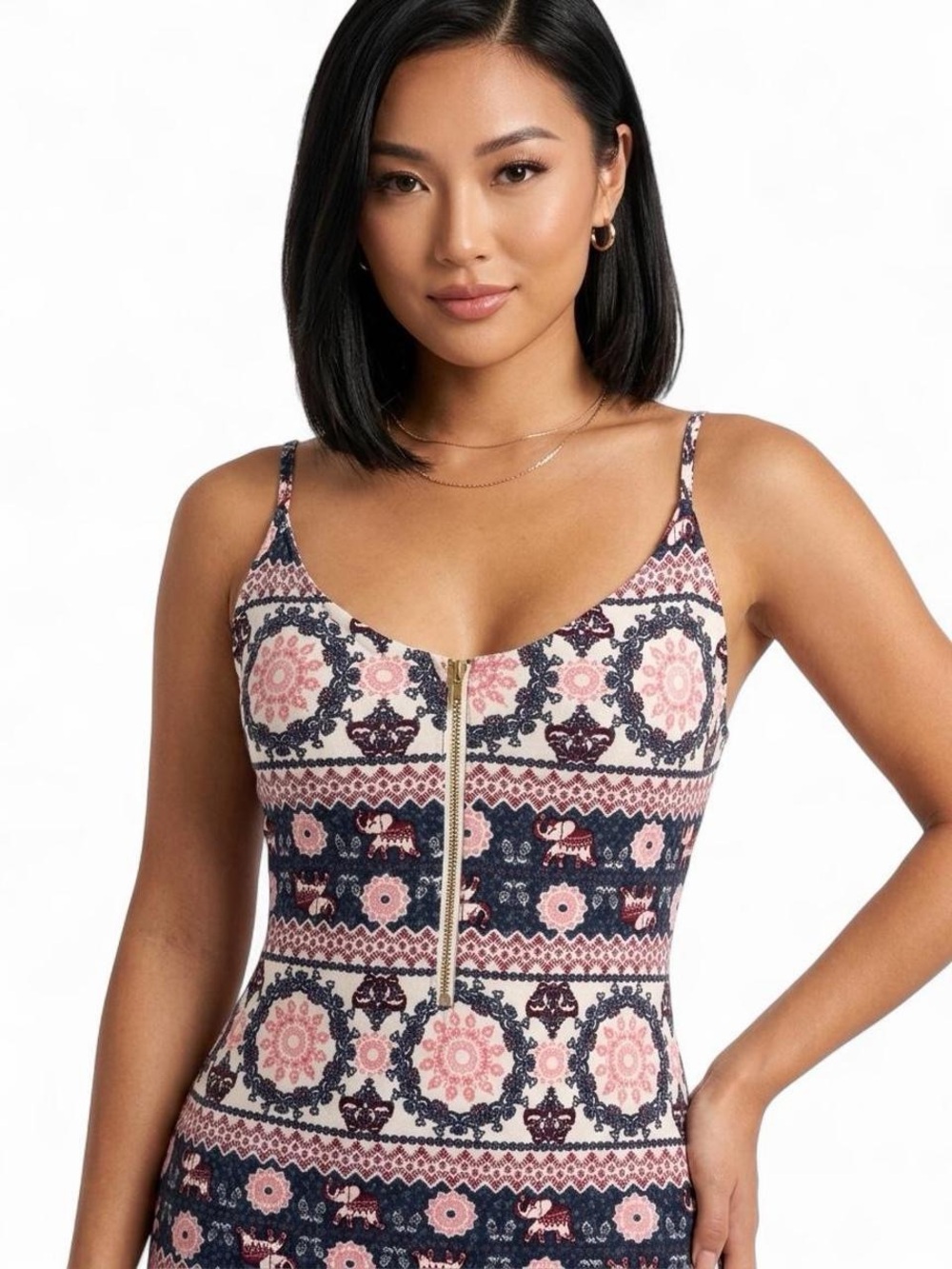 Boho Floral Bodycon Mini Dress L Y2K Festival